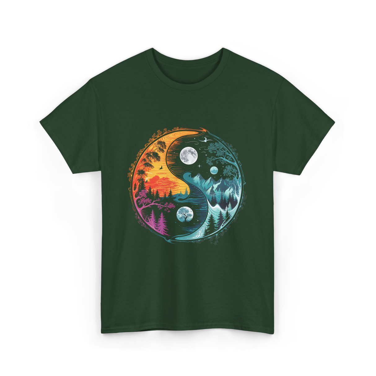 Yin Yang Nature Symbol T-Shirt - Forest Green
