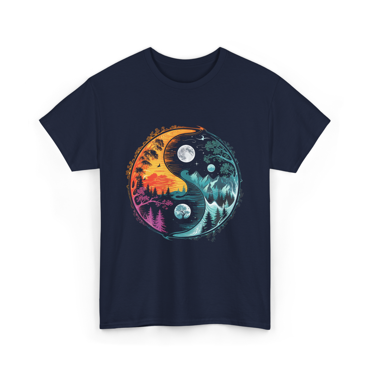 Yin Yang Nature Symbol T-Shirt - Navy