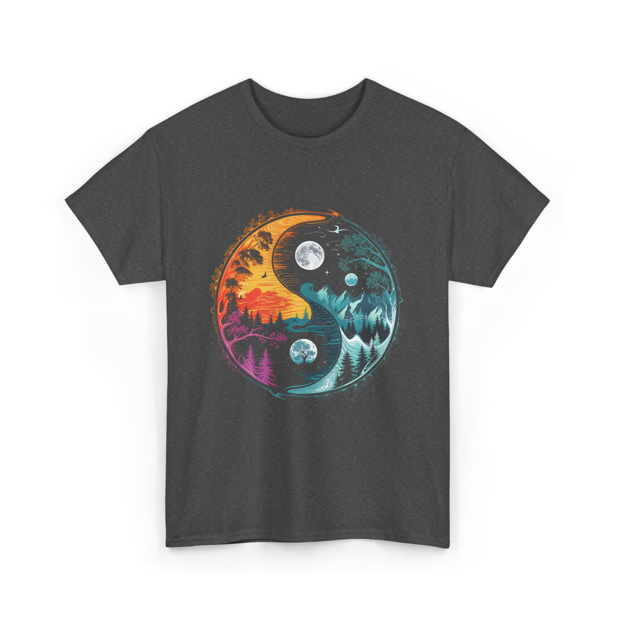 Yin Yang Nature Symbol T-Shirt - Dark Heather