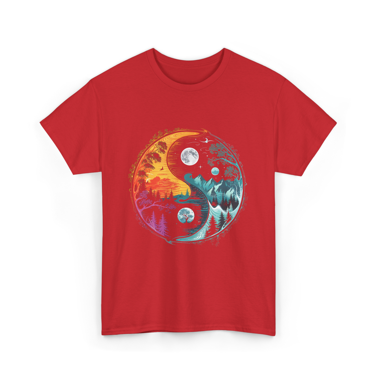 Yin Yang Nature Symbol T-Shirt - Red