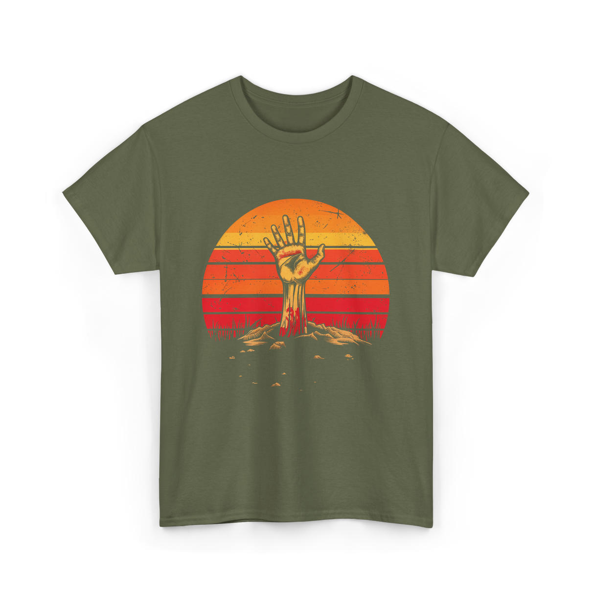Zombie Hand Vintage Halloween Horror T-Shirt - Military Green