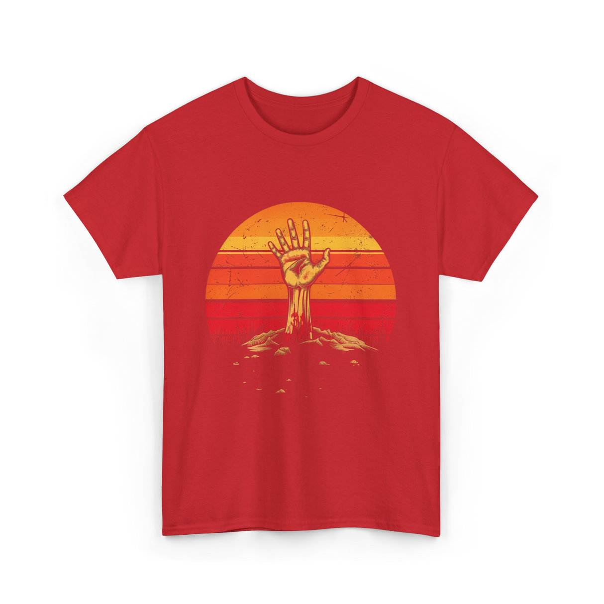 Zombie Hand Vintage Halloween Horror T-Shirt - Red