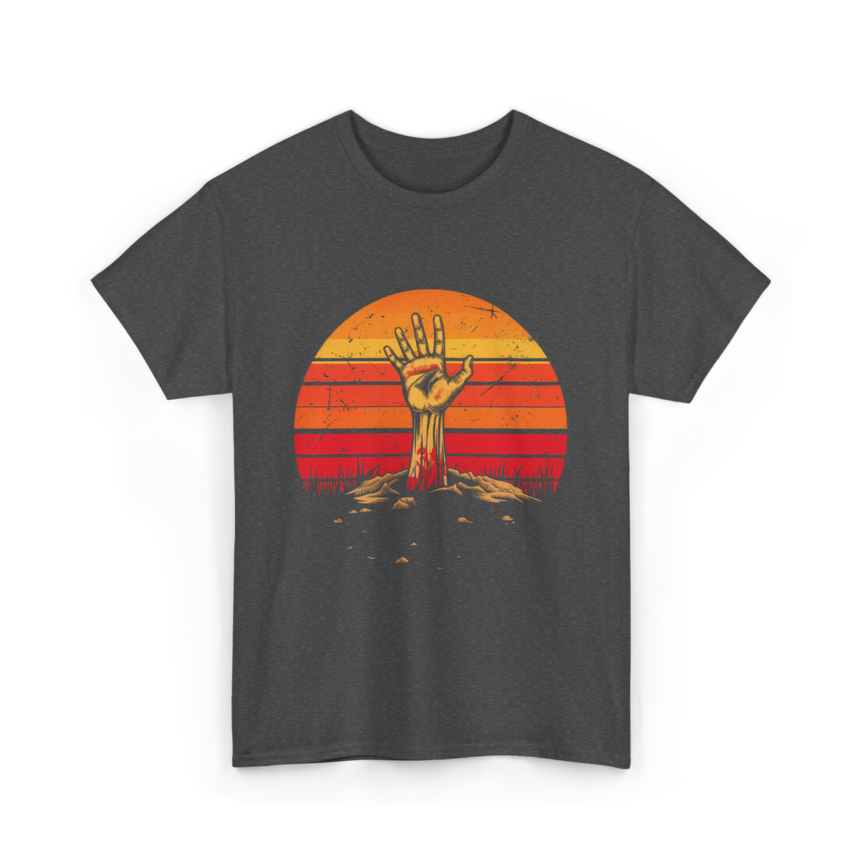 Zombie Hand Vintage Halloween Horror T-Shirt - Dark Heather