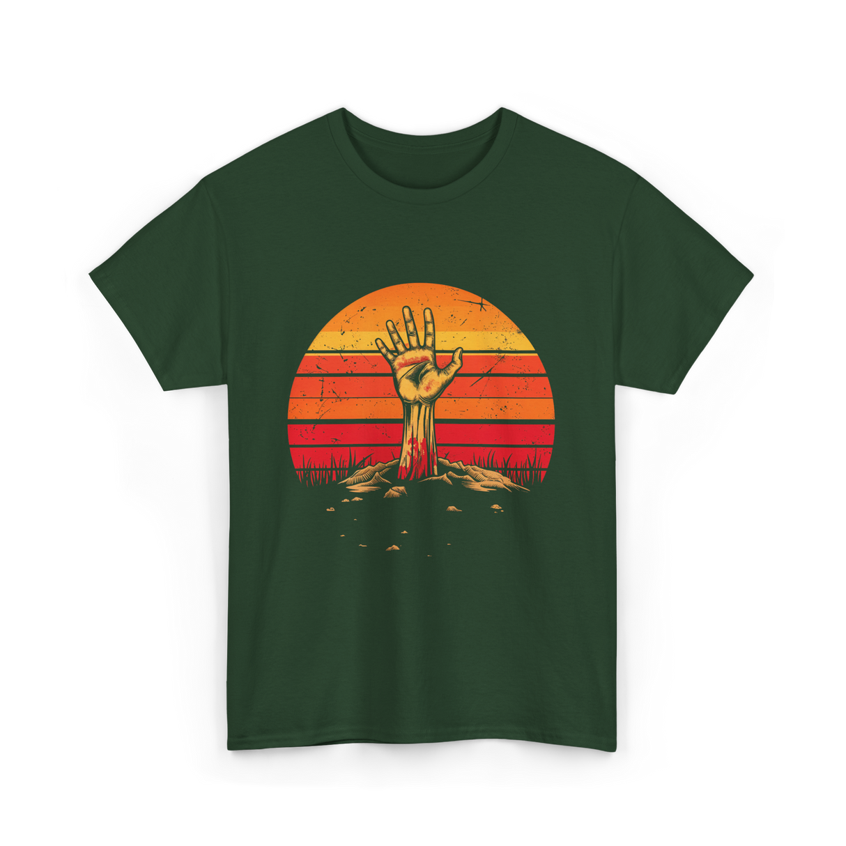 Zombie Hand Vintage Halloween Horror T-Shirt - Forest Green