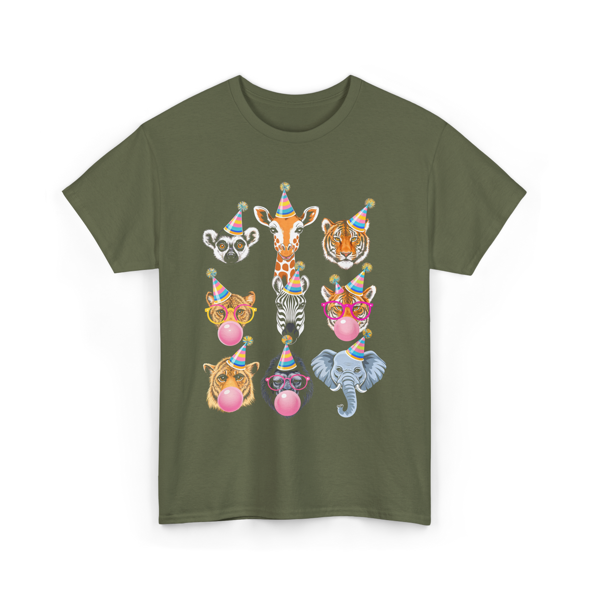 Zoo Animals Party Animals T-Shirt - Military Green