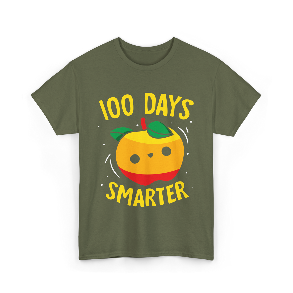 100 Days Smarter Kids Education Learning T-Shirt - Military Green