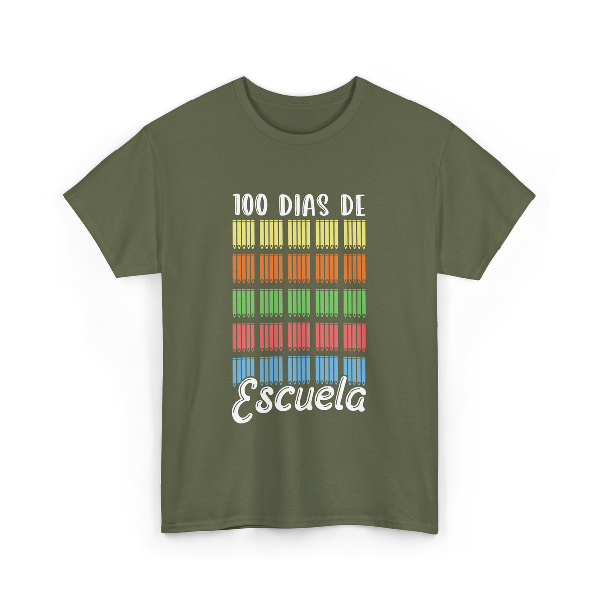 100 Dias De Escuela School Kids T-Shirt - Military Green