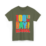 100th Day of School Education Students T-Shirt - Military Green