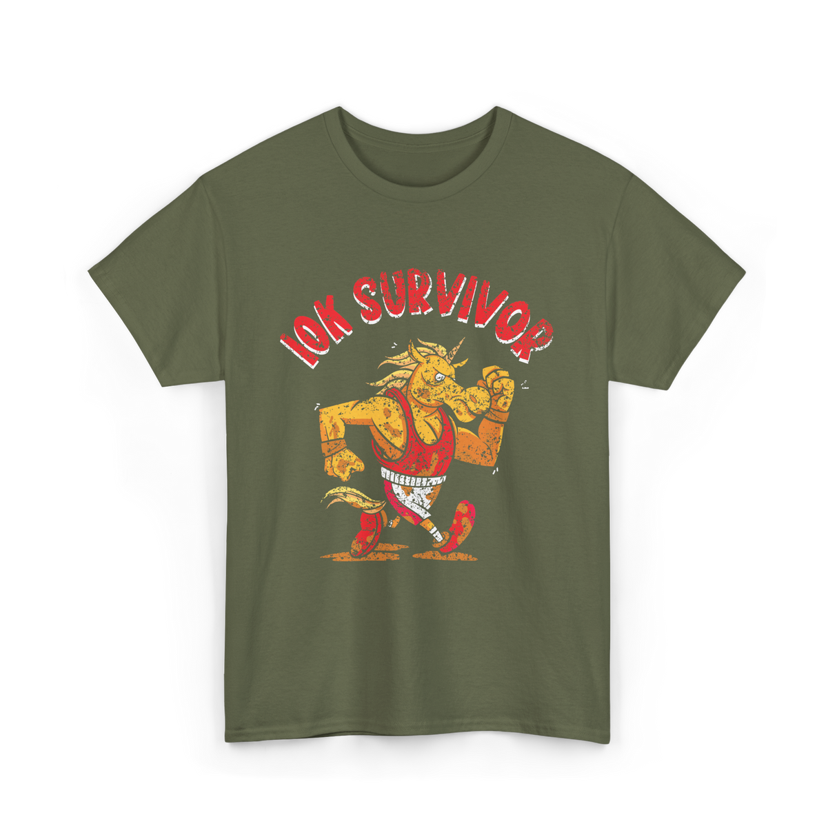 10K Survivor Running Runner Race T-Shirt - Military Green