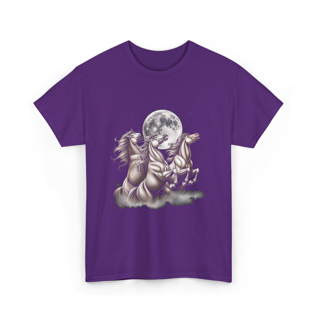 3 Horses Howling Moon Equestrian T-Shirt - Purple