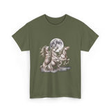 3 Horses Howling Moon Equestrian T-Shirt - Military Green