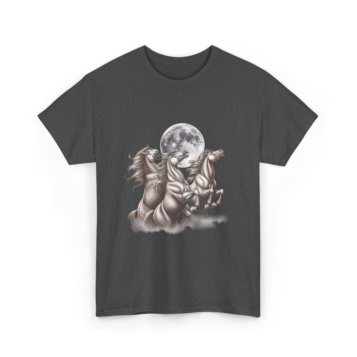 3 Horses Howling Moon Equestrian T-Shirt - Dark Heather