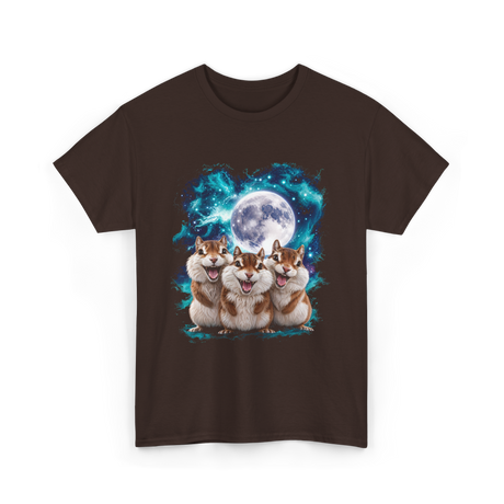 3 Squirrel Moon Squirrel Art T-Shirt - Dark Chocolate