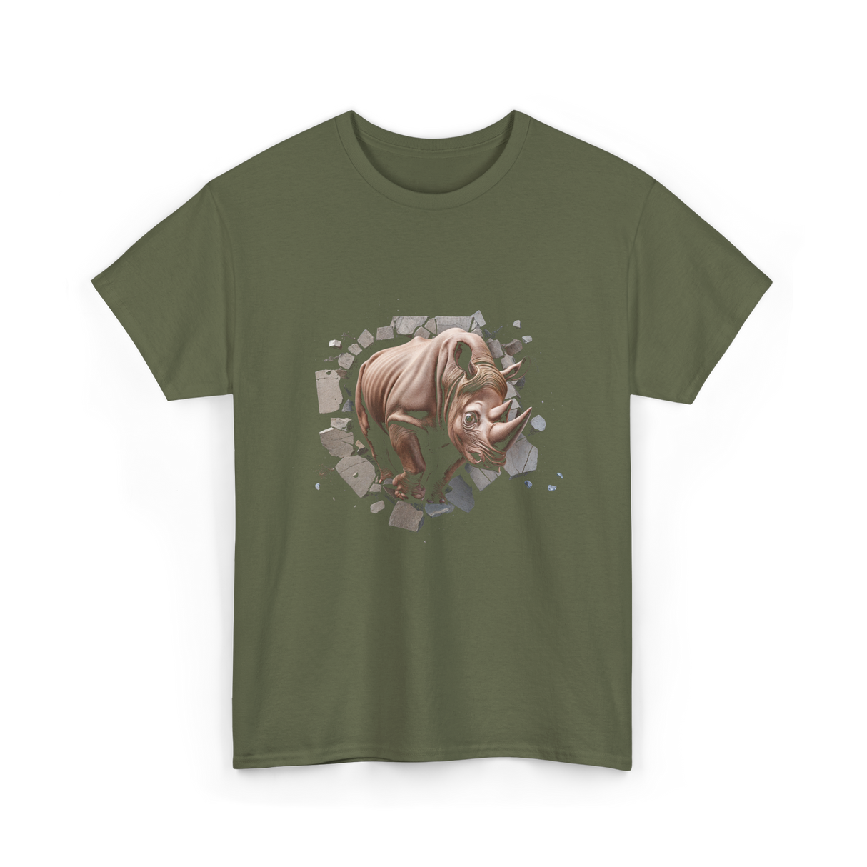 3D Rhino African Safari Rhinoceros T-Shirt - Military Green