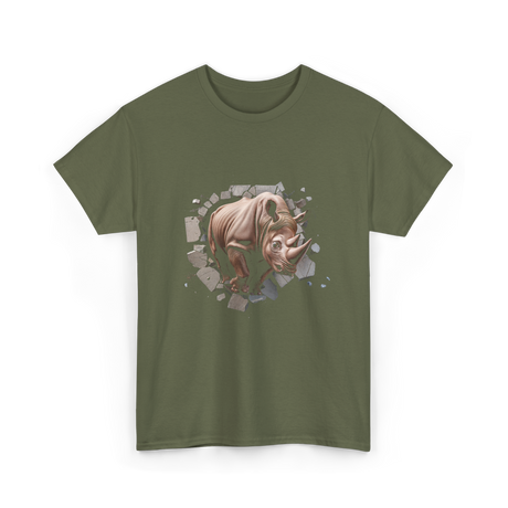 3D Rhino African Safari Rhinoceros T-Shirt - Military Green