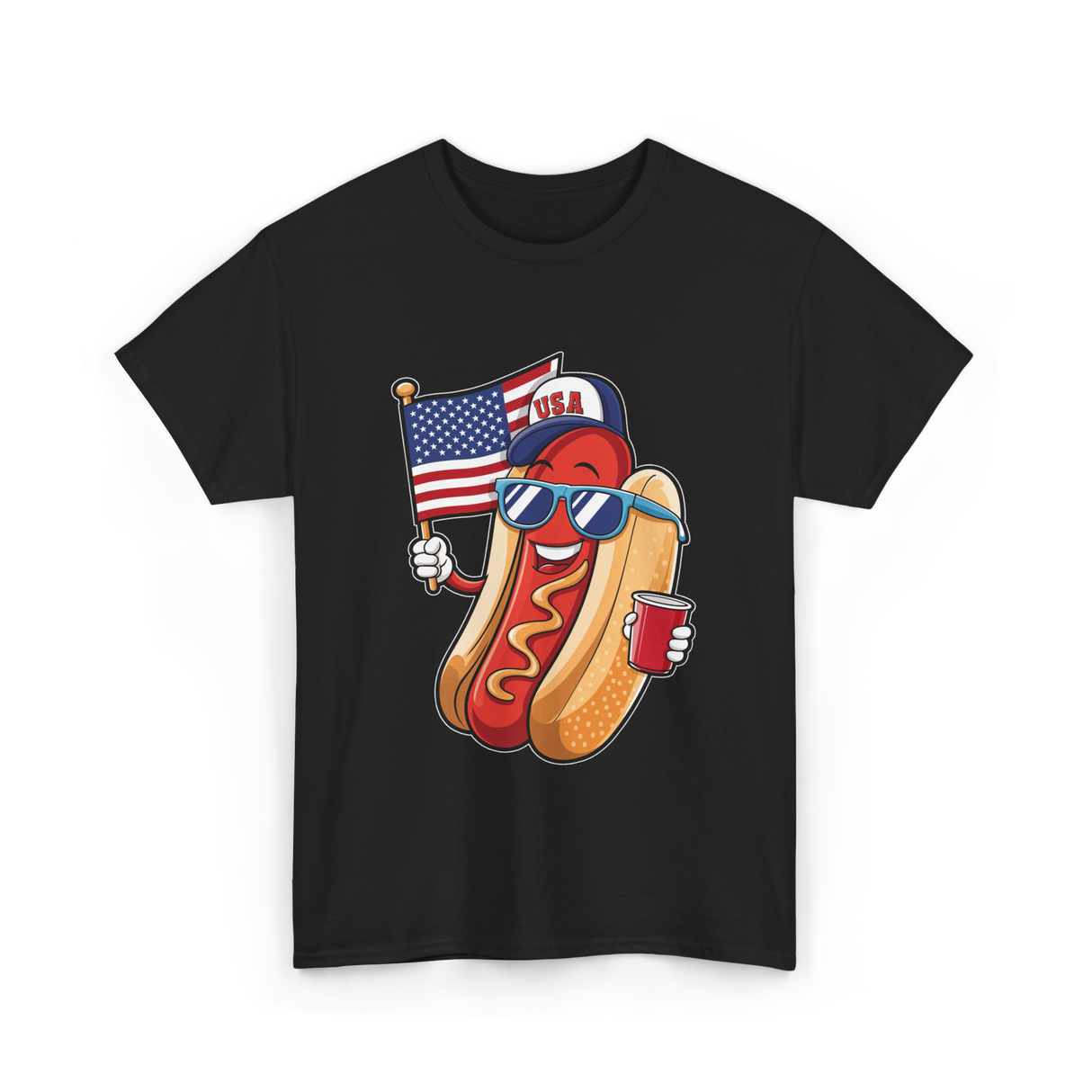 4th of July Hotdog USA Flag T-Shirt - Black