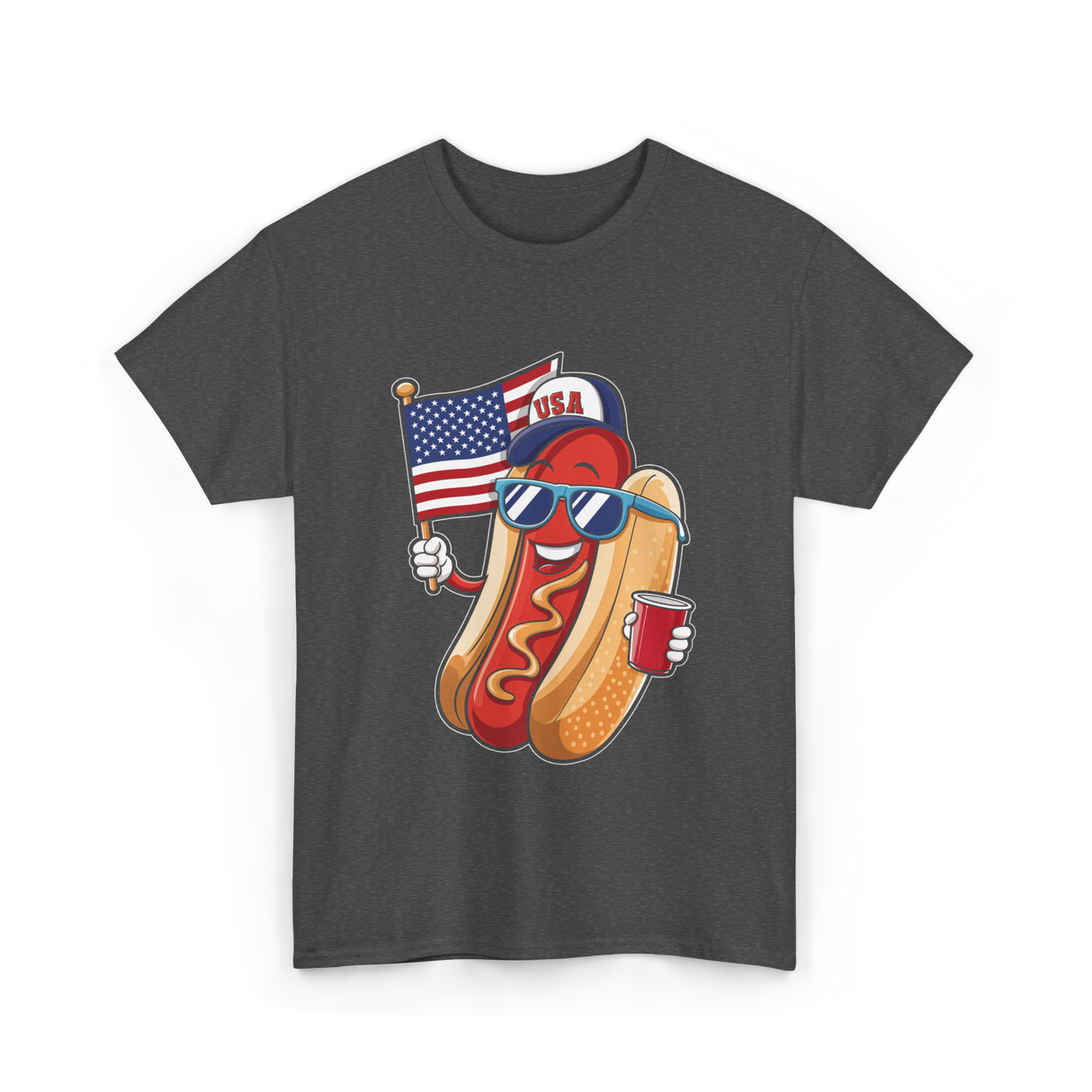 4th of July Hotdog USA Flag T-Shirt - Dark Heather