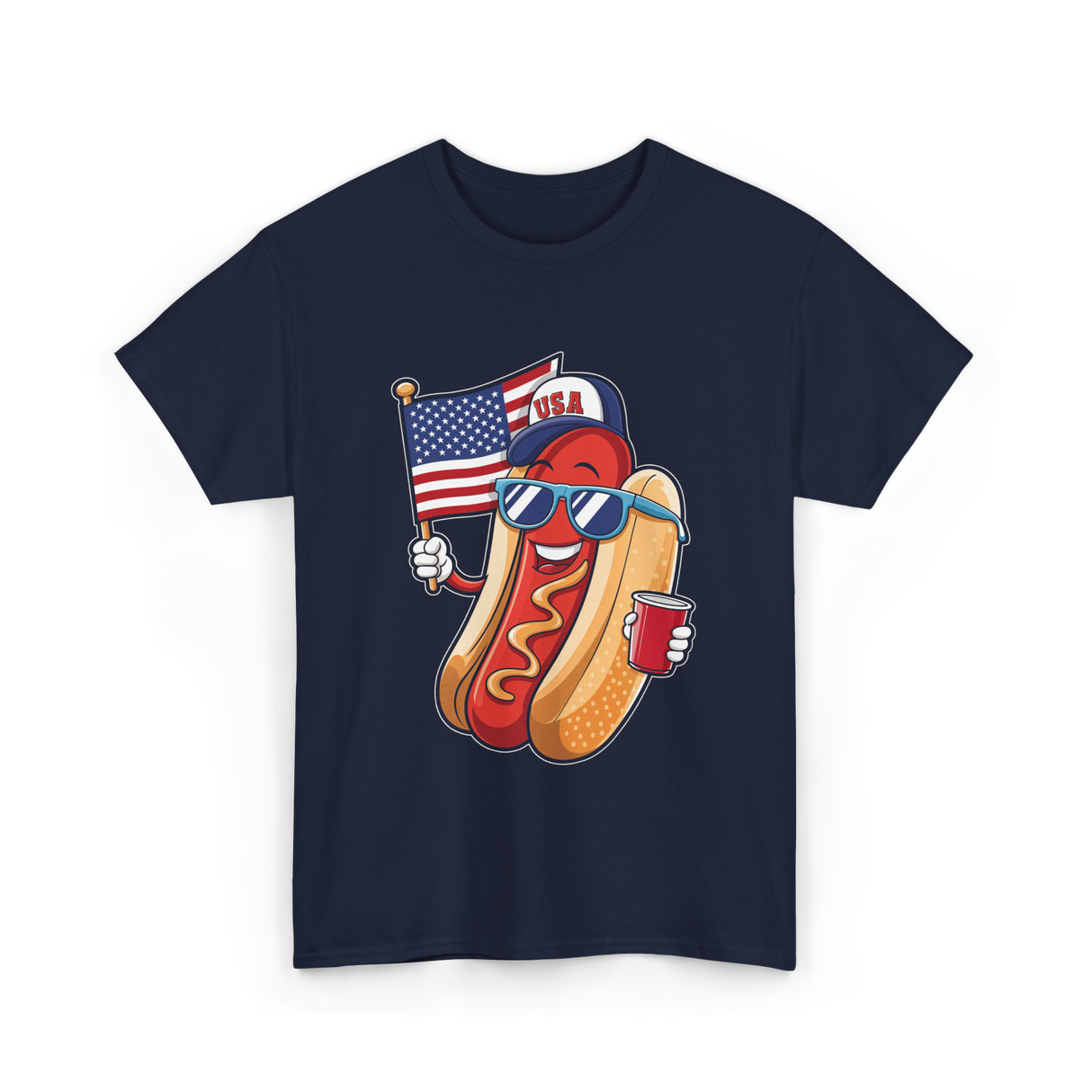 4th of July Hotdog USA Flag T-Shirt - Navy