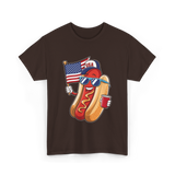 4th of July Hotdog USA Flag T-Shirt - Dark Chocolate