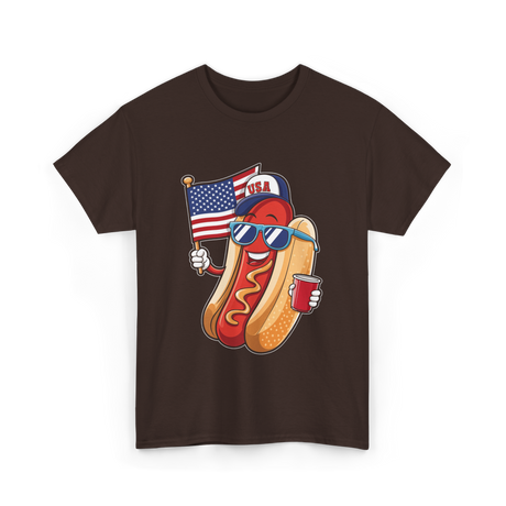 4th of July Hotdog USA Flag T-Shirt - Dark Chocolate