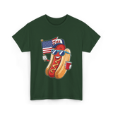 4th of July Hotdog USA Flag T-Shirt - Forest Green