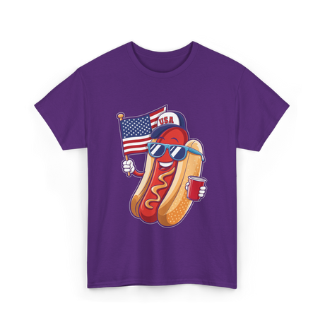 4th of July Hotdog USA Flag T-Shirt - Purple