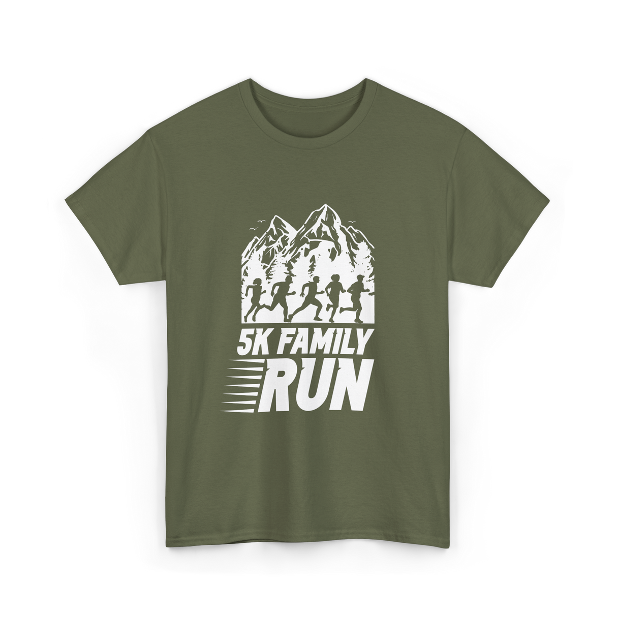 5K Family Run Running Runners T-Shirt - Military Green