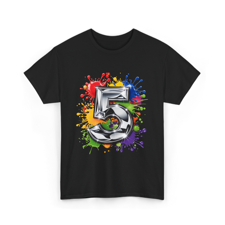 5th Birthday Colorful Splash Birthday T-Shirt - Black