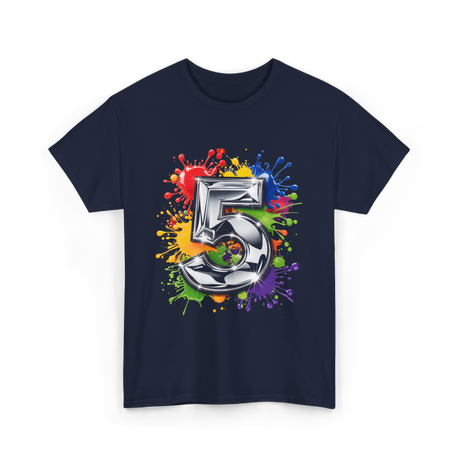 5th Birthday Colorful Splash Birthday T-Shirt - Navy