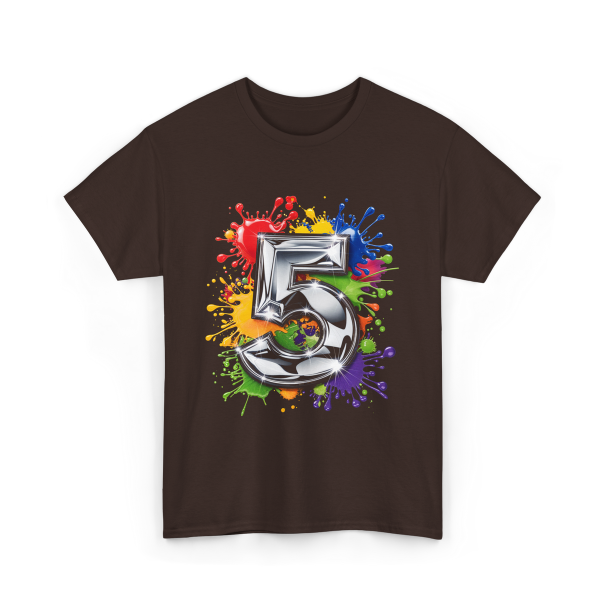 5th Birthday Colorful Splash Birthday T-Shirt - Dark Chocolate