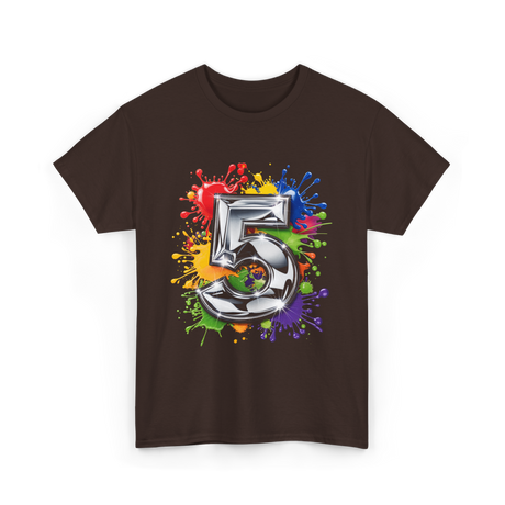 5th Birthday Colorful Splash Birthday T-Shirt - Dark Chocolate