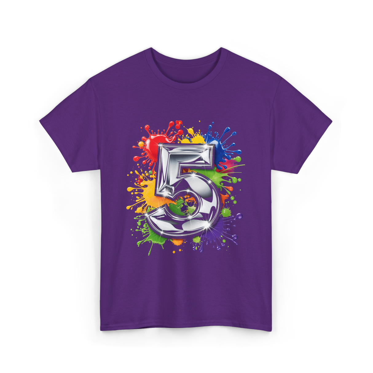 5th Birthday Colorful Splash Birthday T-Shirt - Purple