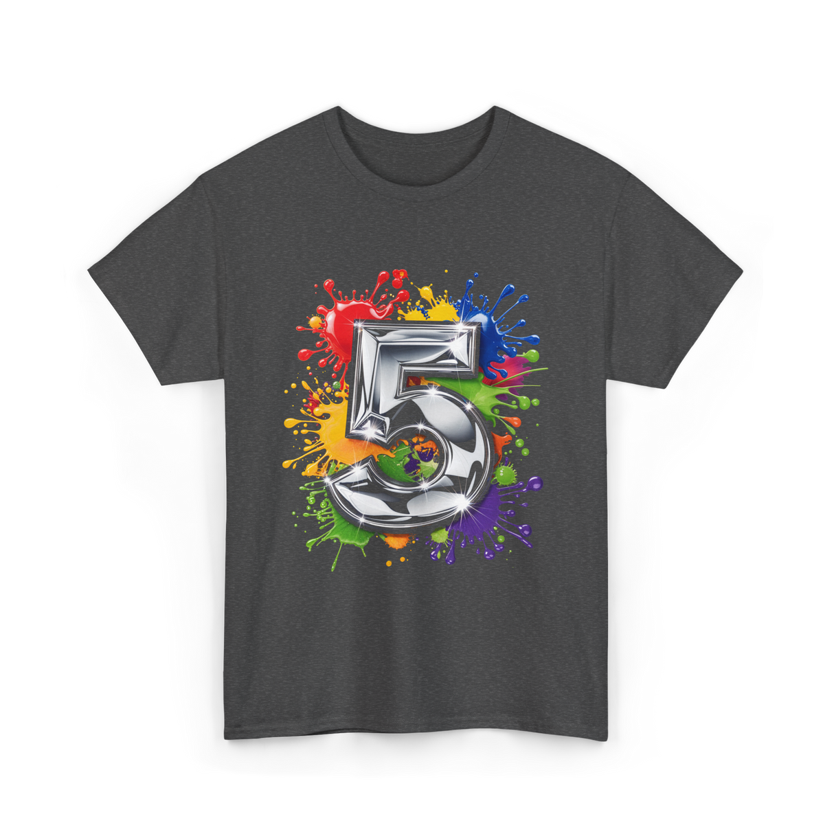 5th Birthday Colorful Splash Birthday T-Shirt - Dark Heather