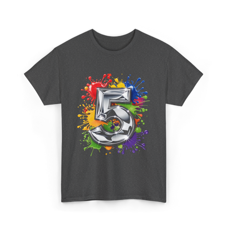 5th Birthday Colorful Splash Birthday T-Shirt - Dark Heather