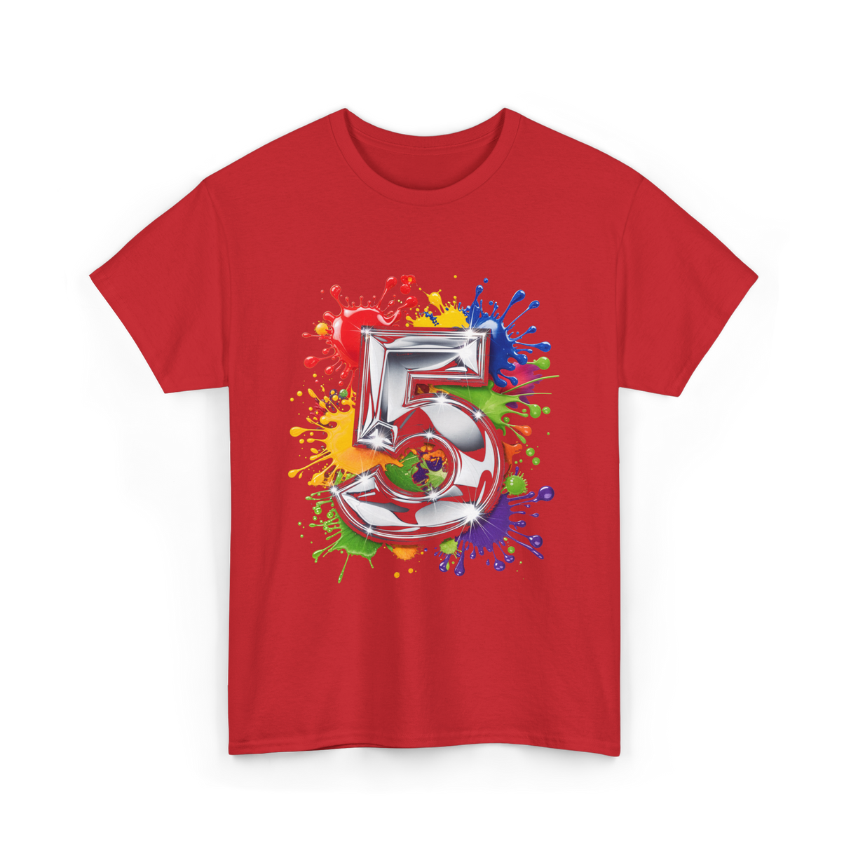 5th Birthday Colorful Splash Birthday T-Shirt - Red