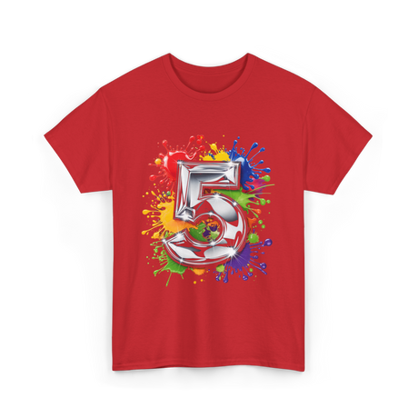 5th Birthday Colorful Splash Birthday T-Shirt - Red