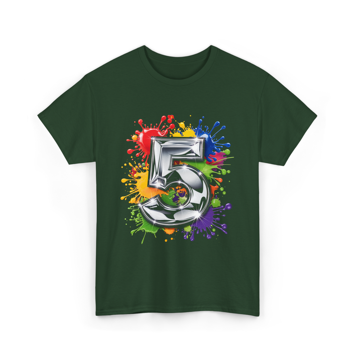 5th Birthday Colorful Splash Birthday T-Shirt - Forest Green