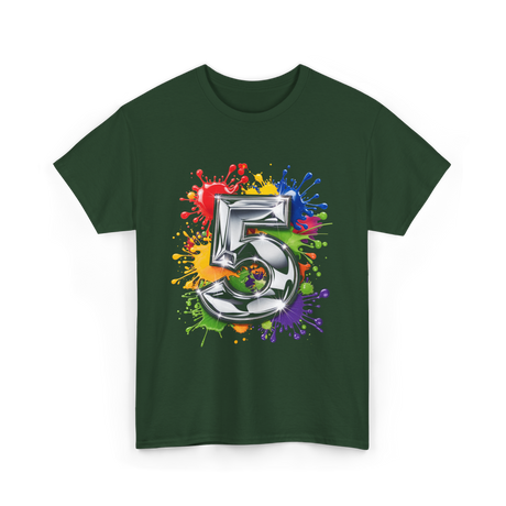 5th Birthday Colorful Splash Birthday T-Shirt - Forest Green