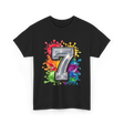 7th Birthday Colorful Splash Party T-Shirt - Black