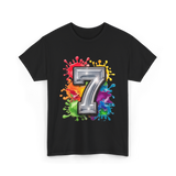 7th Birthday Colorful Splash Party T-Shirt - Black