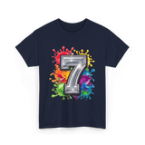 7th Birthday Colorful Splash Party T-Shirt - Navy