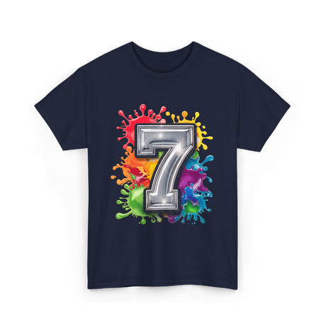 7th Birthday Colorful Splash Party T-Shirt - Navy