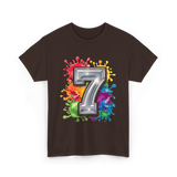 7th Birthday Colorful Splash Party T-Shirt - Dark Chocolate