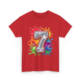 7th Birthday Colorful Splash Party T-Shirt - Red