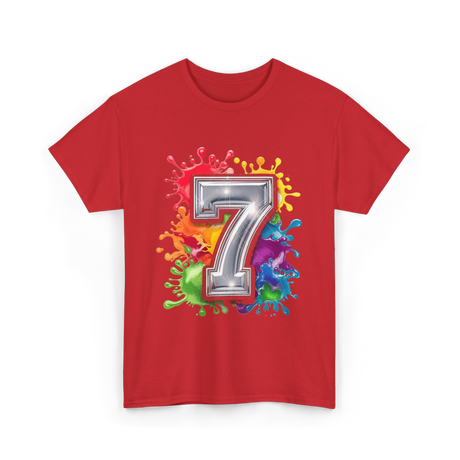 7th Birthday Colorful Splash Party T-Shirt - Red