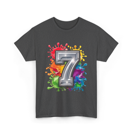 7th Birthday Colorful Splash Party T-Shirt - Dark Heather