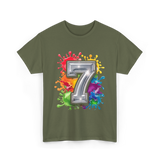 7th Birthday Colorful Splash Party T-Shirt - Military Green