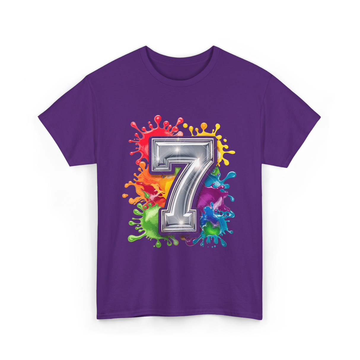 7th Birthday Colorful Splash Party T-Shirt - Purple