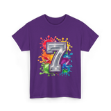 7th Birthday Colorful Splash Party T-Shirt - Purple