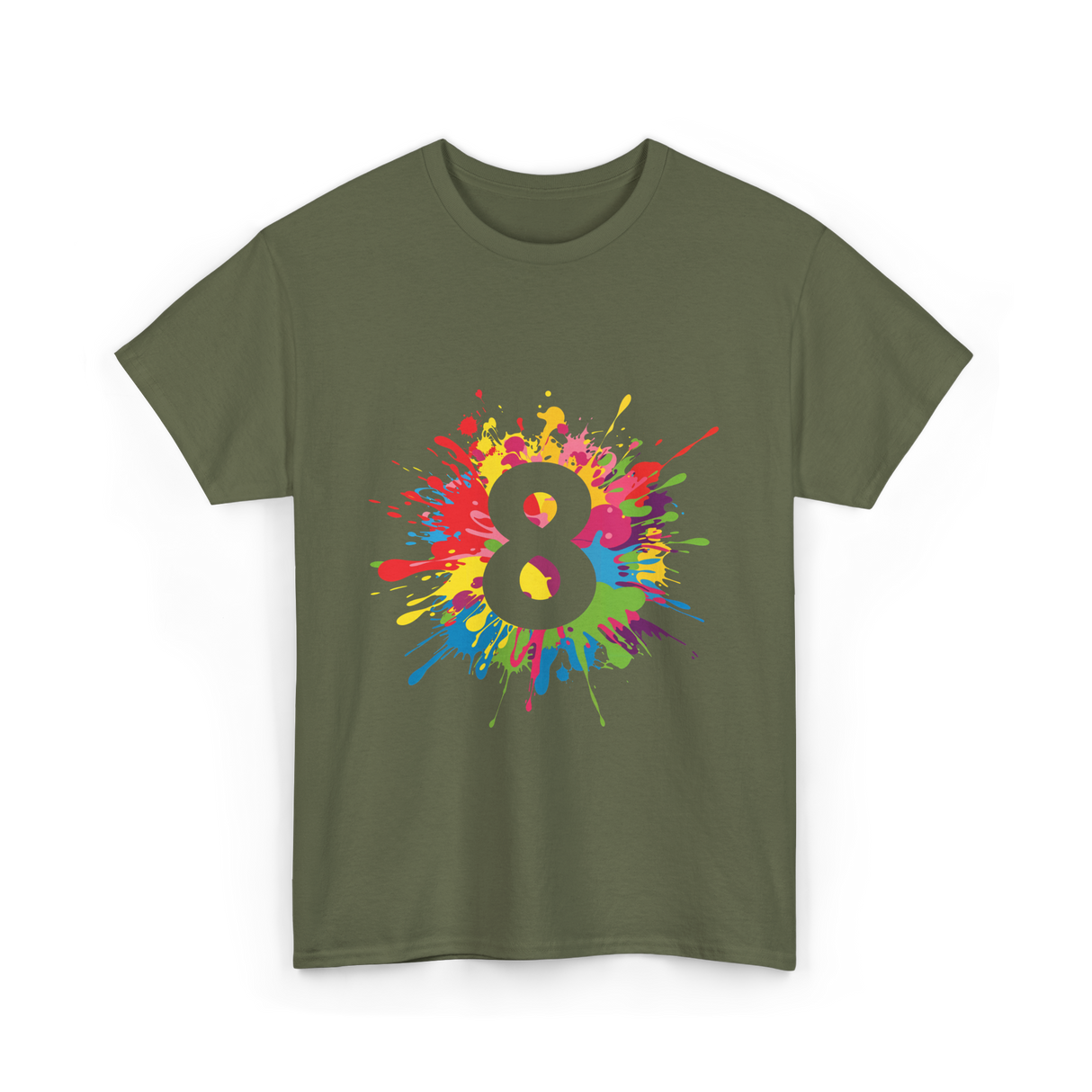 8 Colorful Splash Art Eight T-Shirt - Military Green